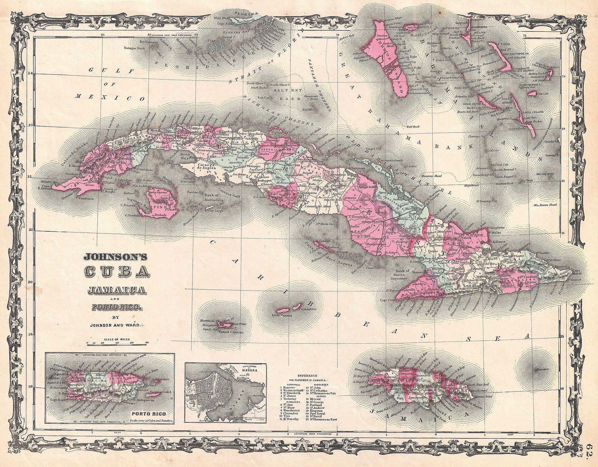 Johnson’s map of Cuba and Porto Rico, published 1862.