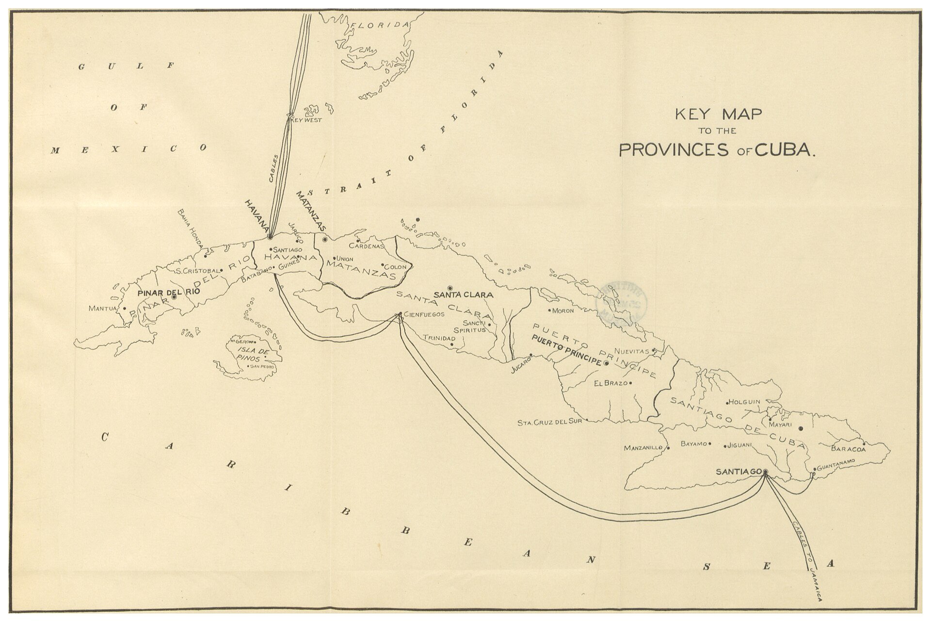 Key map of the provinces of Cuba, published 1899.
