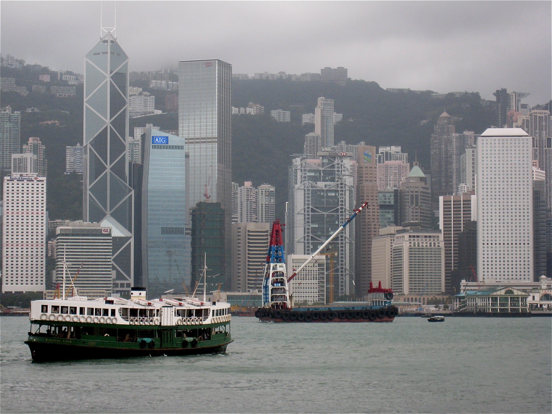 A Star Ferry crossing Victoria Harbour toward Hong Kong Island.